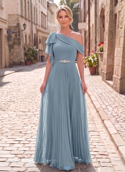 A-Line Asymmetrical Sleeveless Floor-Length Chiffon Mother Of The Bride Dresses With Pleated/Shoulder Ruffle