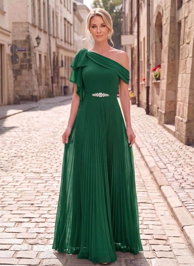 A-Line Asymmetrical Sleeveless Floor-Length Chiffon Mother Of The Bride Dresses With Pleated/Shoulder Ruffle