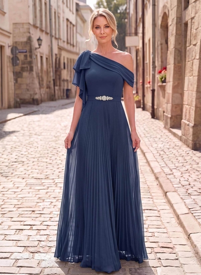 A-Line Asymmetrical Sleeveless Floor-Length Chiffon Mother Of The Bride Dresses With Pleated/Shoulder Ruffle