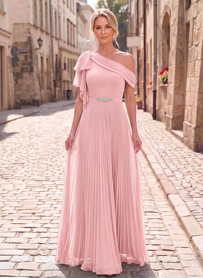 A-Line Asymmetrical Sleeveless Floor-Length Chiffon Mother Of The Bride Dresses With Pleated/Shoulder Ruffle