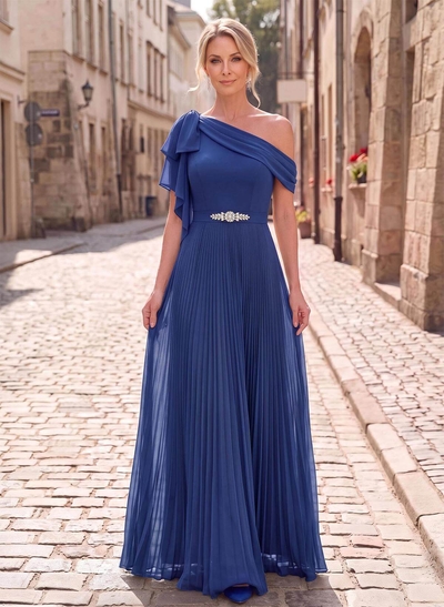 A-Line Asymmetrical Sleeveless Floor-Length Chiffon Mother Of The Bride Dresses With Pleated/Shoulder Ruffle