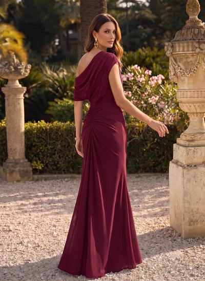 Sheath/Column Asymmetrical Sleeveless Floor-Length Chiffon Mother Of The Bride Dresses