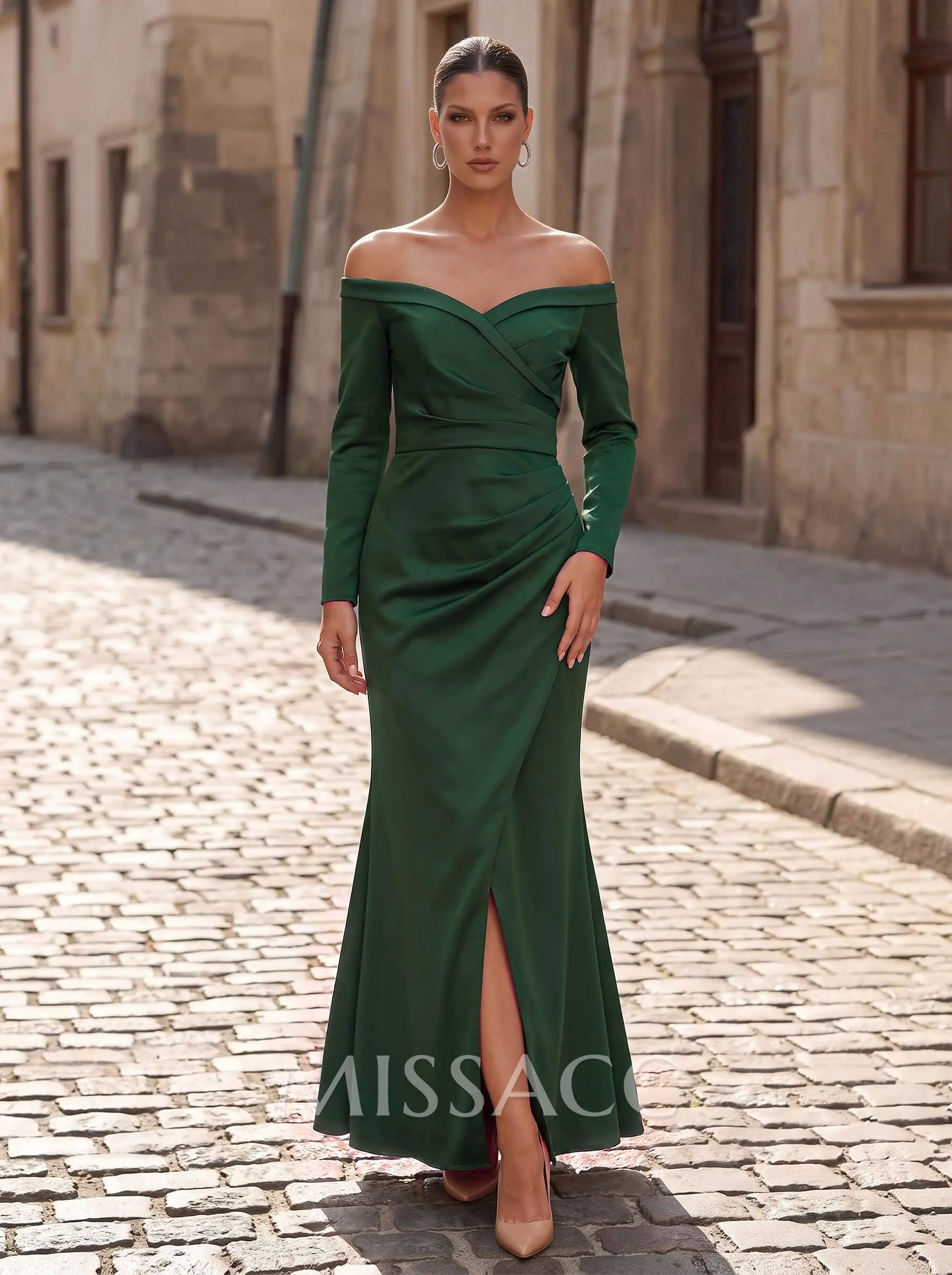 jae formal mesh ruched mermaid long dress Mexican Dress Mermaid Long Dress Elegant Flowing Ribbon Sleeveless Straps & Sleeves_Off Shoulder Long Sleeve