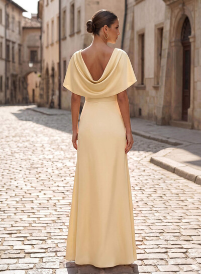 Sheath/Column Cowl Neck Short Sleeves Floor-Length Crepe Satin Mother Of The Bride Dresses