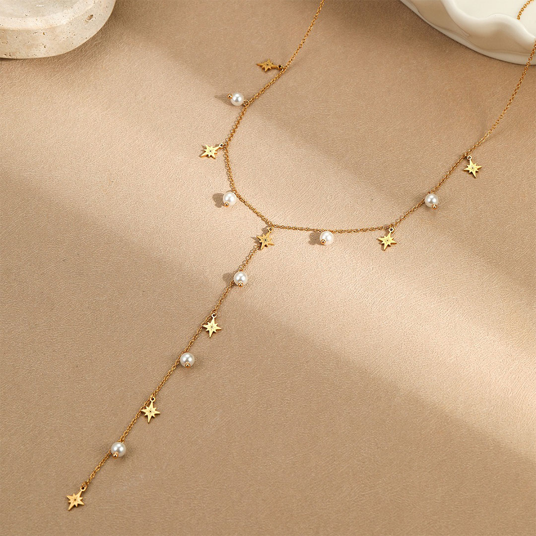 Imitation Pearl Lariat Necklace