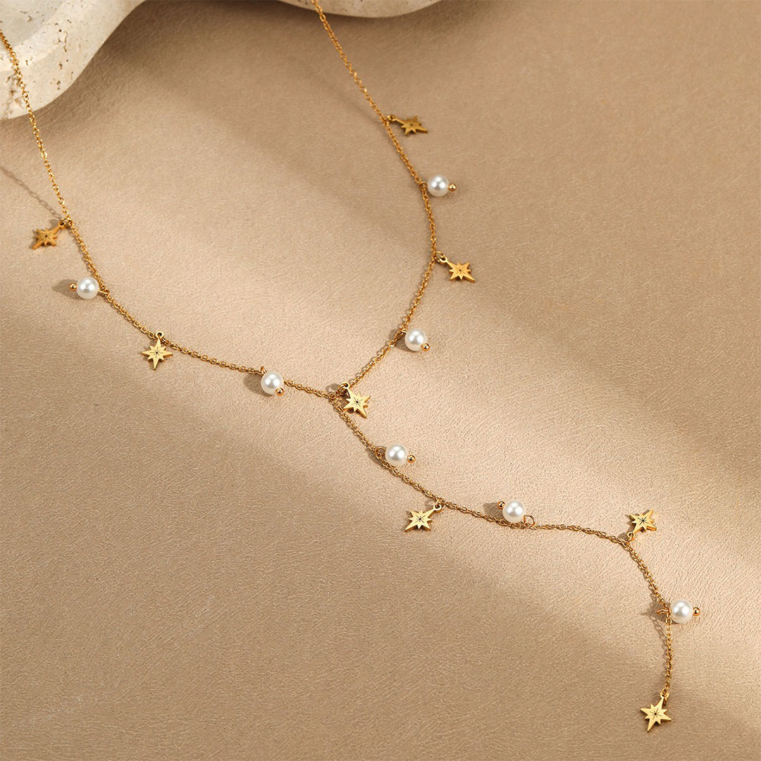 Imitation Pearl Lariat Necklace