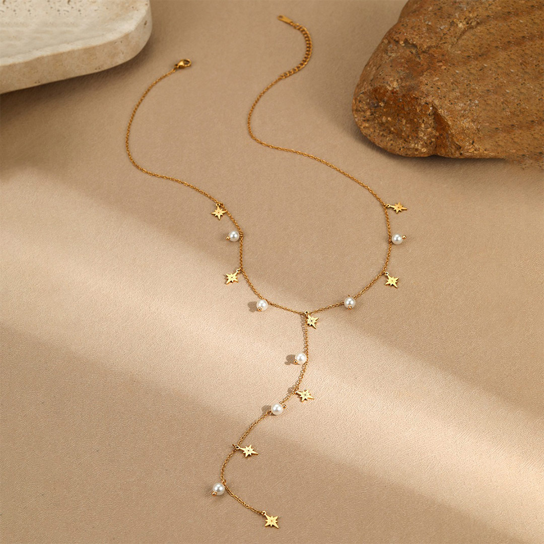 Imitation Pearl Lariat Necklace