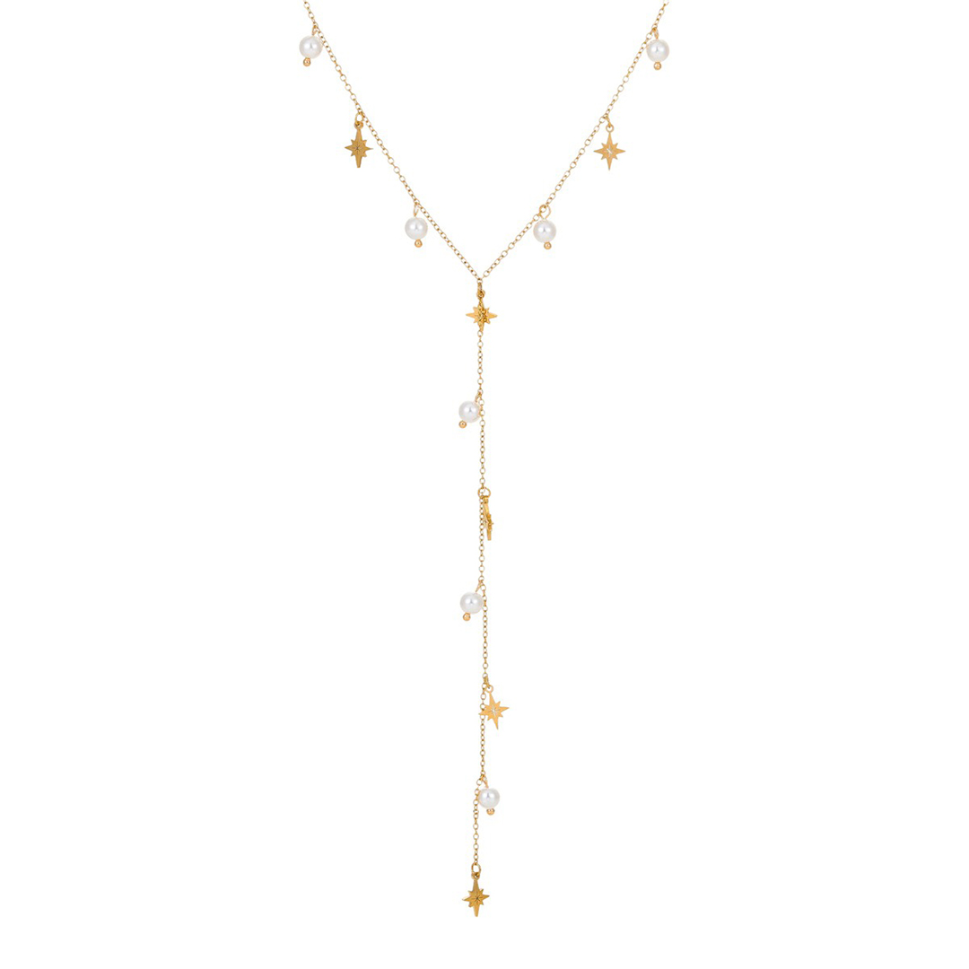 Imitation Pearl Lariat Necklace