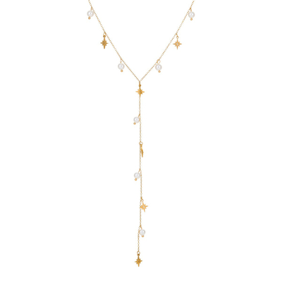 Imitation Pearl Lariat Necklace