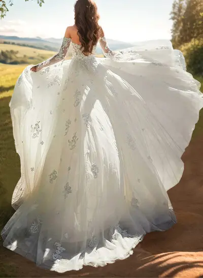 A-Line/Princess Slip 2 Tier Train For Wedding