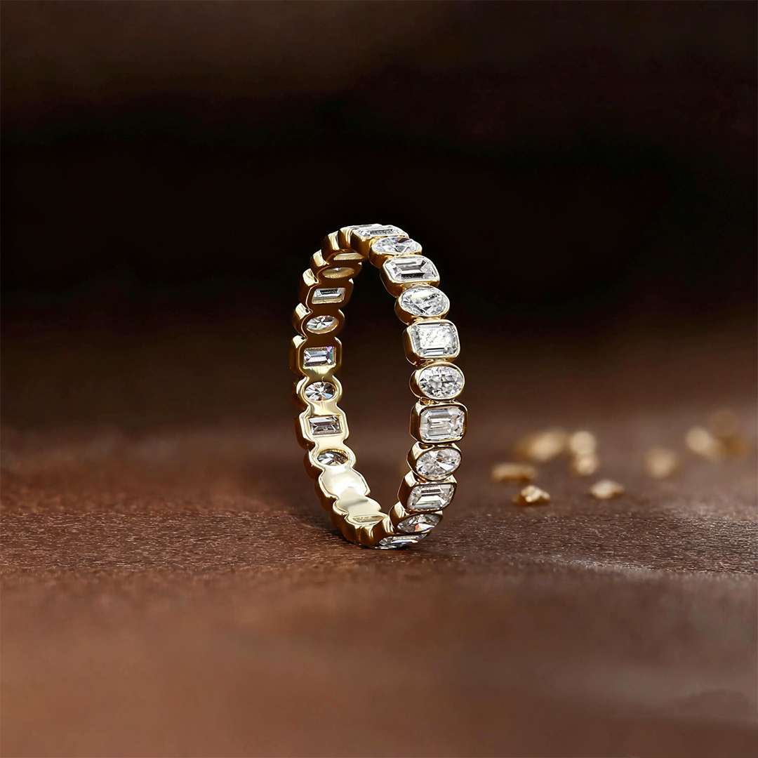 7.54CT 3*5mm Moissanite Wedding Bands In Sterling Silver