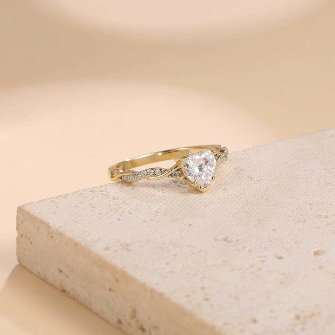 0.96CT 6*6mm Heart Cut Moissanite Engagement Rings In Sterling Silver