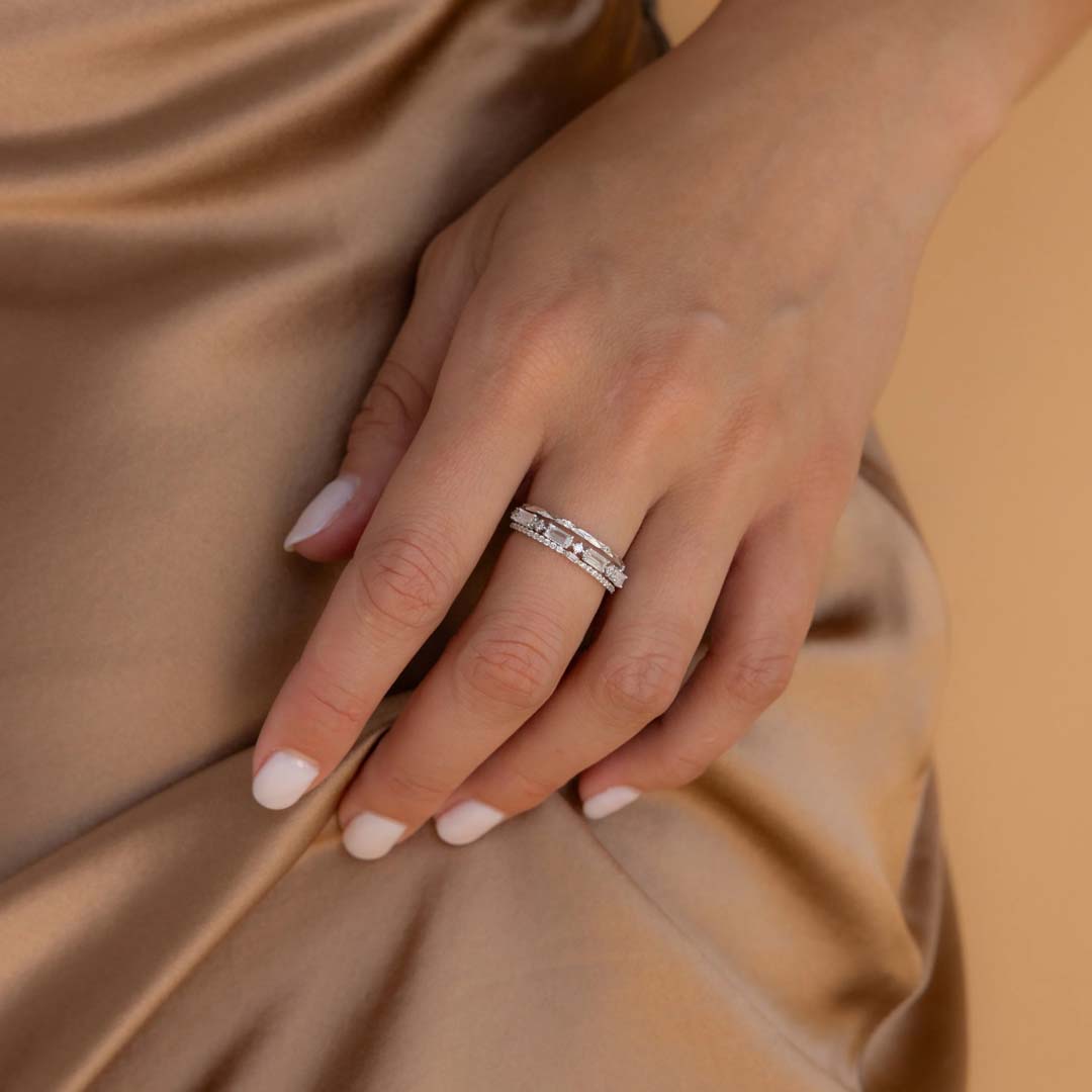 2.555CT Moissanite Engagement Rings Sets In Sterling Silver