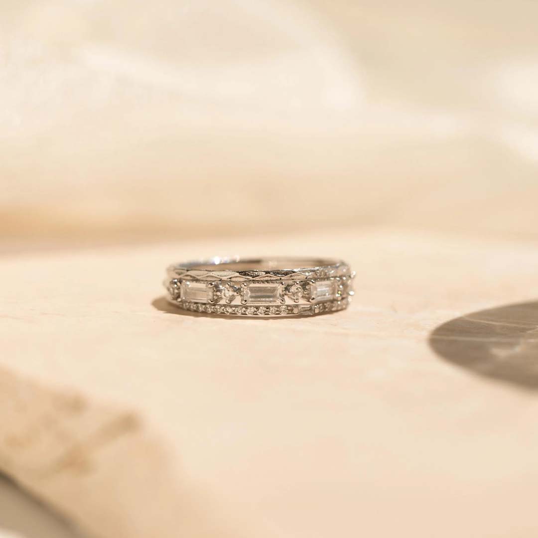 2.555CT Moissanite Engagement Rings Sets In Sterling Silver