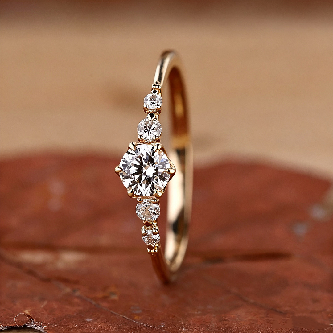 0.74CT 5*5mm Round Cut Moissanite Engagement Rings In Sterling Silver