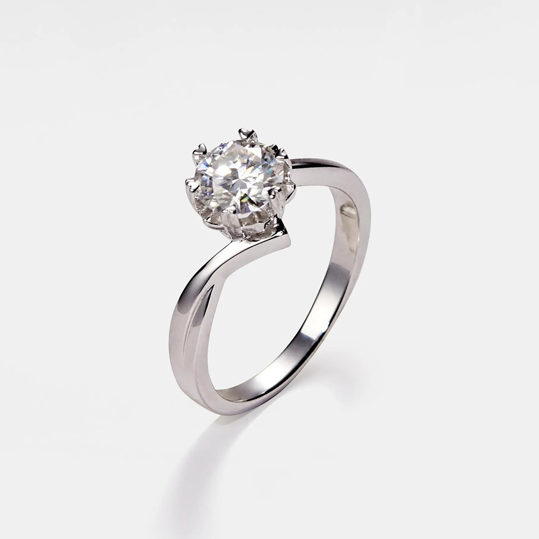 1.2CT 7*7mm Round Cut Moissanite Engagement Rings In Sterling Silver