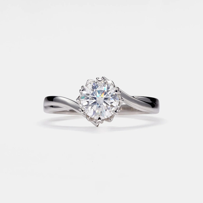 1.2CT 7*7mm Round Cut Moissanite Engagement Rings In Sterling Silver