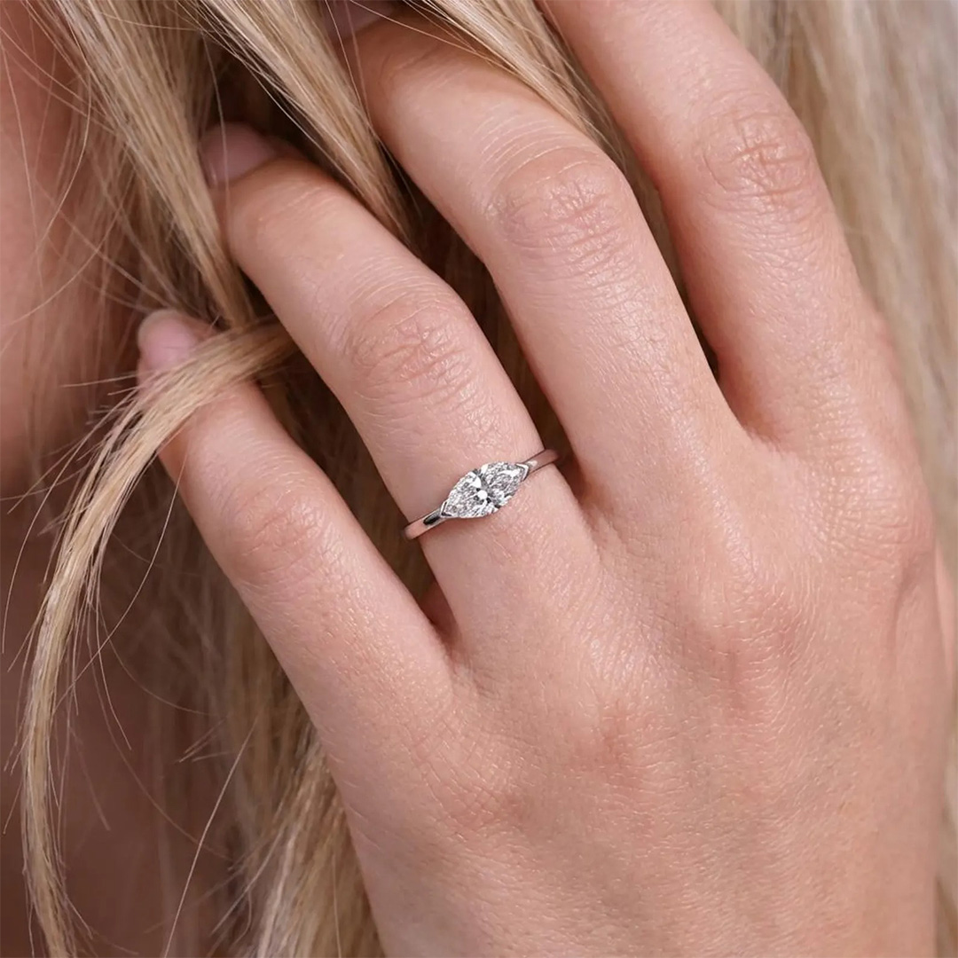 1CT 5*10mm Marquise Cut Moissanite Engagement Rings In Sterling Silver