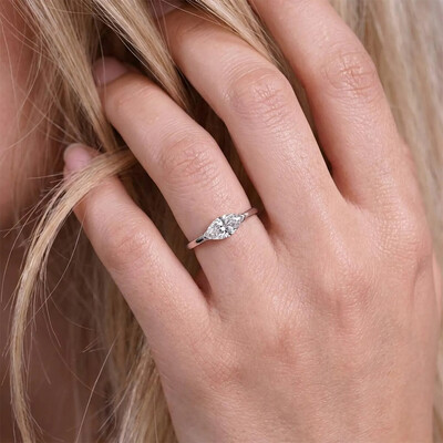 1CT 5*10mm Marquise Cut Moissanite Engagement Rings In Sterling Silver