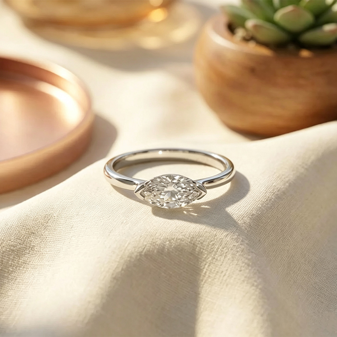 1CT 5*10mm Marquise Cut Moissanite Engagement Rings In Sterling Silver