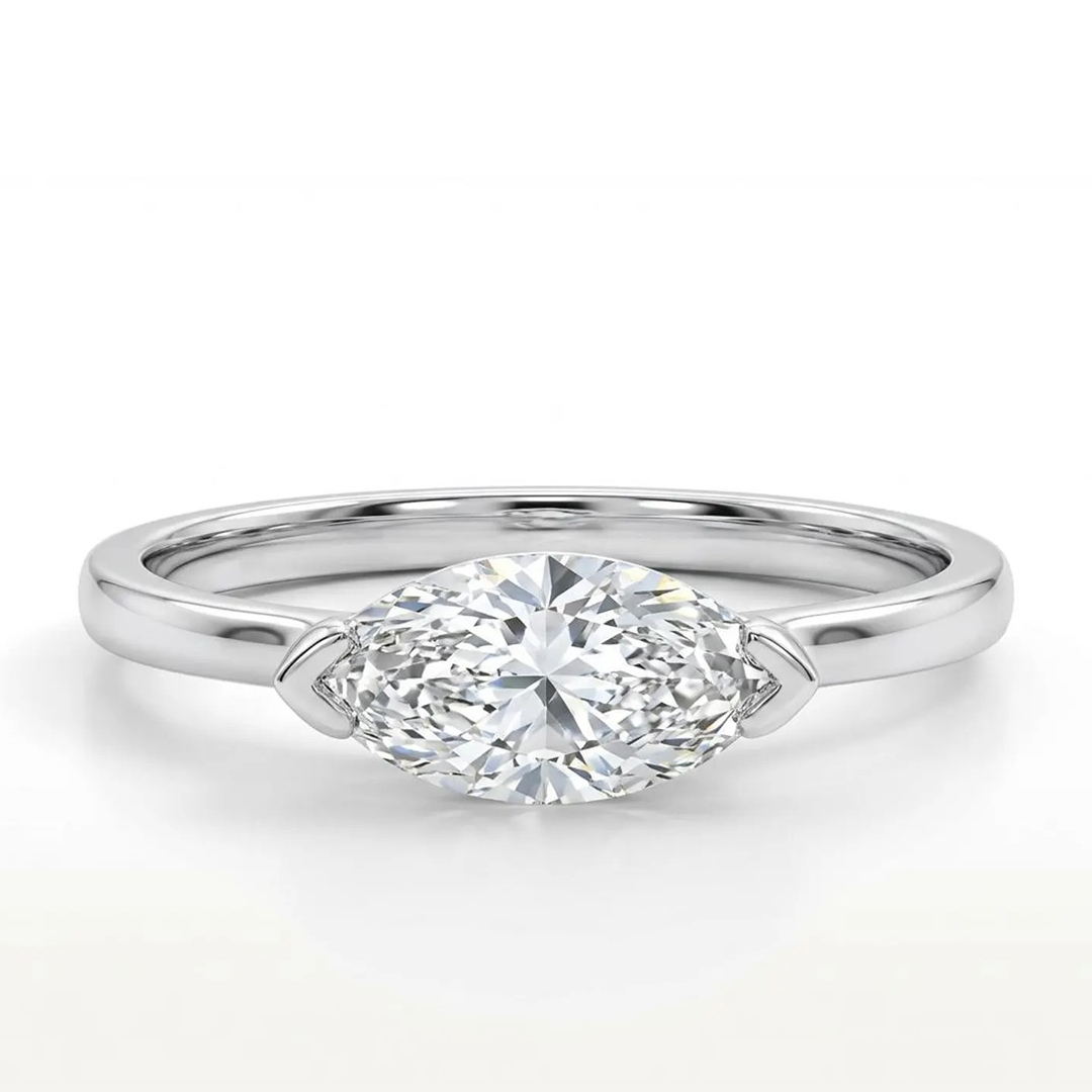 1CT 5*10mm Marquise Cut Moissanite Engagement Rings In Sterling Silver