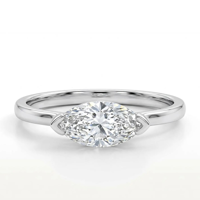 1CT 5*10mm Marquise Cut Moissanite Engagement Rings In Sterling Silver