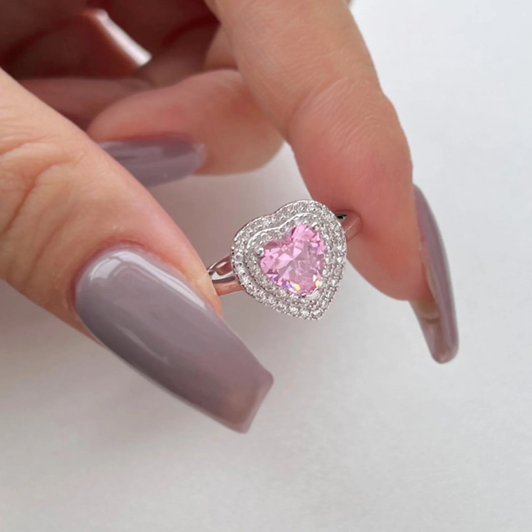 7*7mm Heart Cut Sona Simulated Diamonds Engagement Rings In Sterling Silver