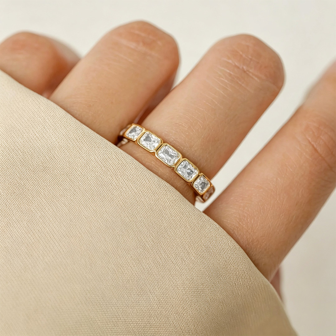 7.2CT Emerald Cut Moissanite Wedding Bands In Sterling Silver