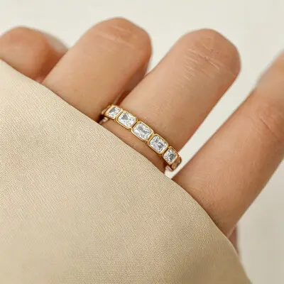 7.2CT Emerald Cut Moissanite Wedding Bands In Sterling Silver