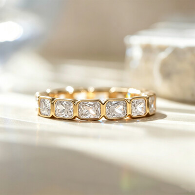 7.2CT Emerald Cut Moissanite Wedding Bands In Sterling Silver