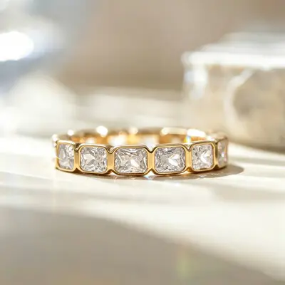 7.2CT Emerald Cut Moissanite Wedding Bands In Sterling Silver