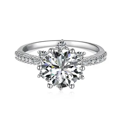 2CT 8*8mm Round Cut Moissanite Engagement Rings In Sterling Silver
