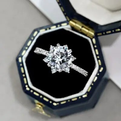 2CT 8*8mm Round Cut Moissanite Engagement Rings In Sterling Silver