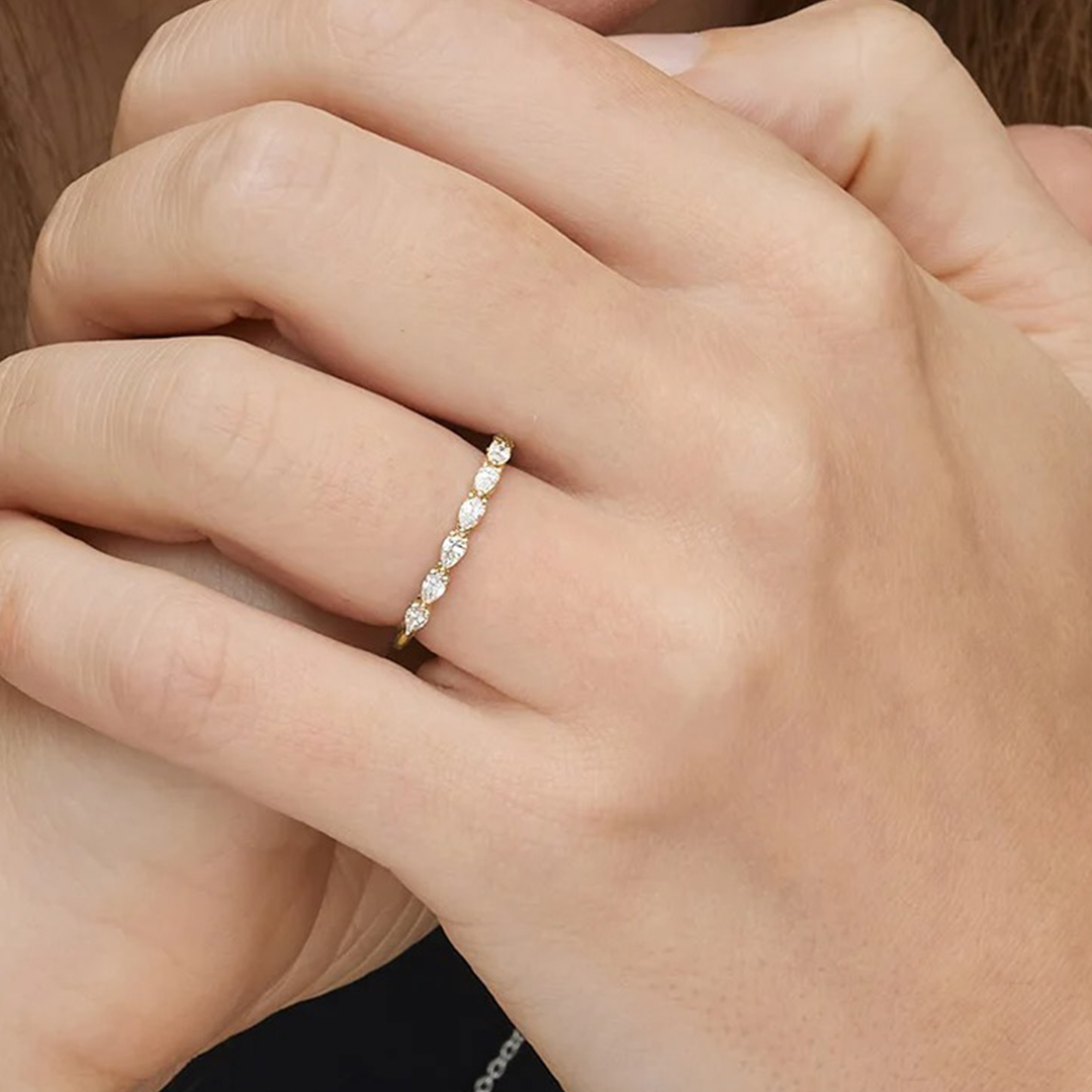1.05CT Pear Cut Moissanite Wedding Bands In Sterling Silver