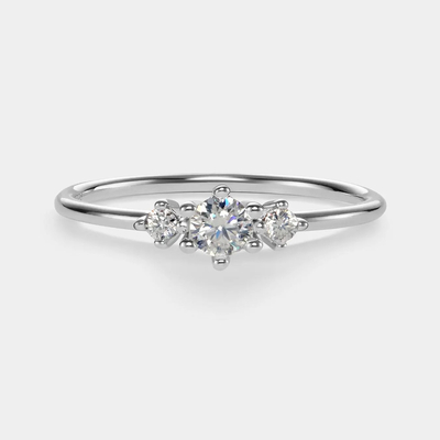 0.9ct 5x5mm Round Cut Moissanite Engagement Rings In Sterling Silver