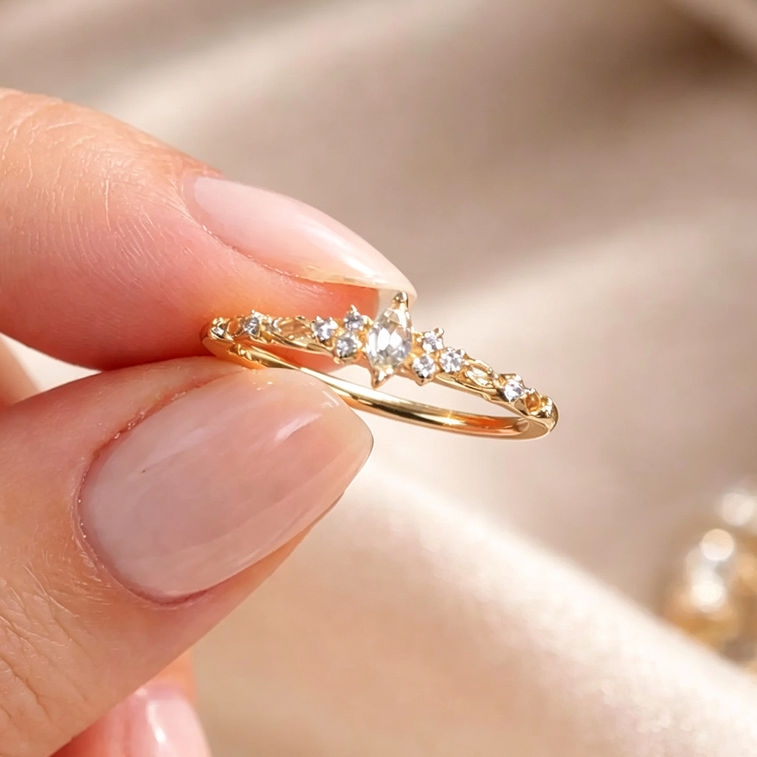 0.344ct 2x4mm Marquise Cut Moissanite Engagement Rings In Sterling Silver
