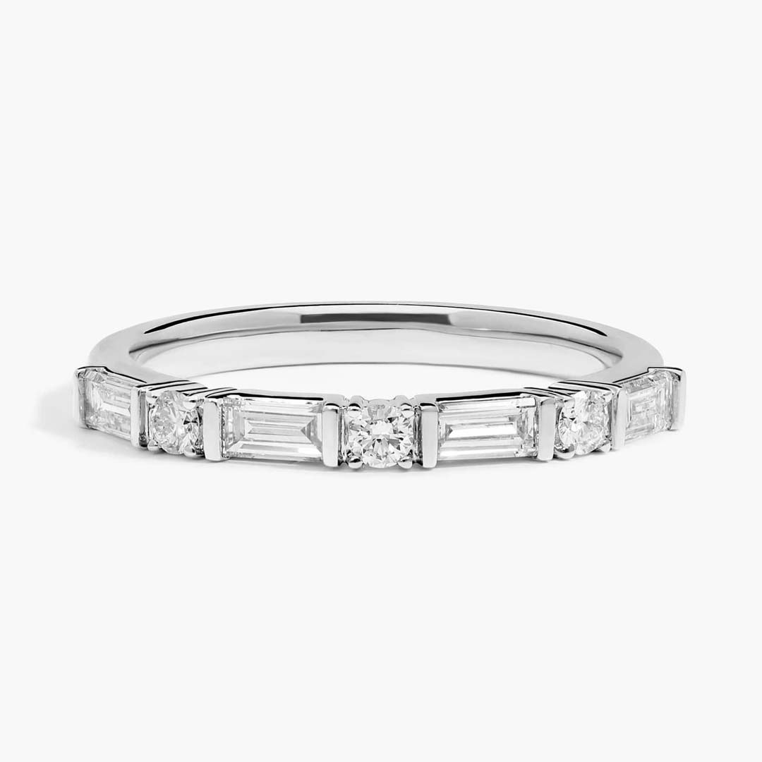 1.174ct Emerald Cut Moissanite Wedding Rings In Sterling Silver