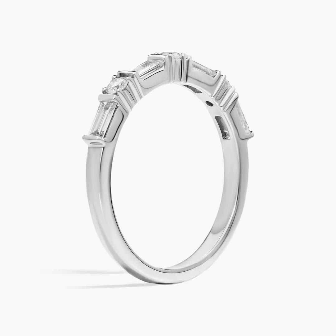 1.174ct Emerald Cut Moissanite Wedding Rings In Sterling Silver