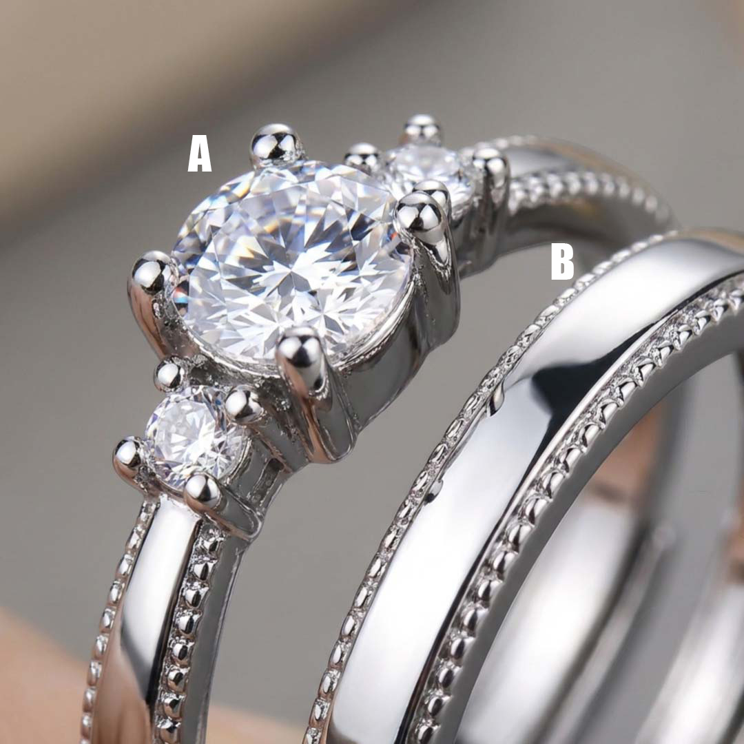 1.4CT 6.5*6.5mm Round Cut Moissanite Engagement Rings Sets In Sterling Silver