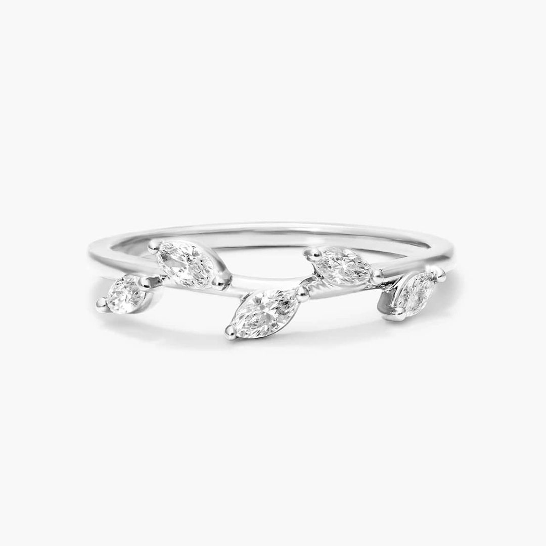 0.7CT Marquise Cut Moissanite Wedding Bands In Sterling Silver