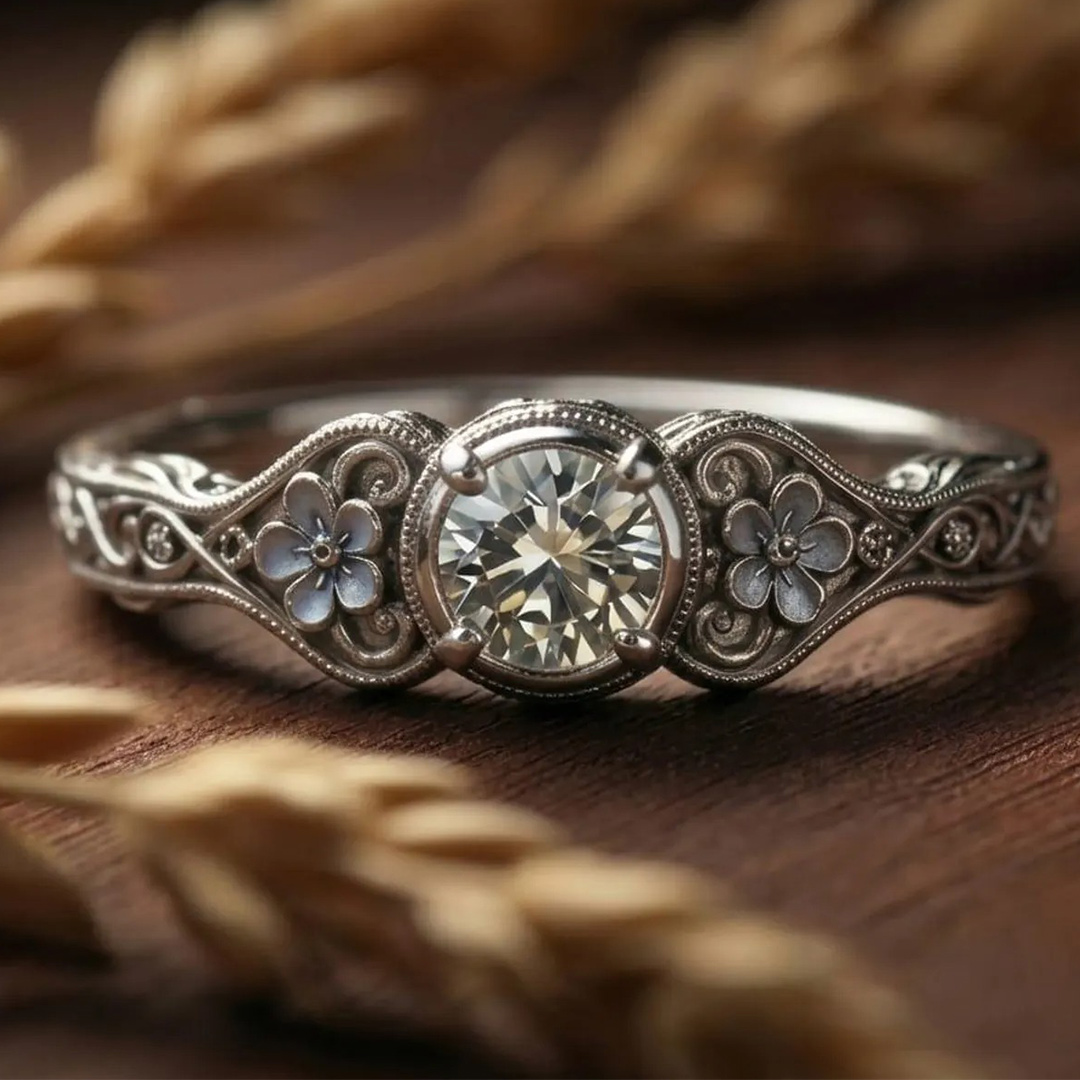 0.5 Carat 4x4mm Round Cut Moissanite Engagement Rings In Sterling Silver
