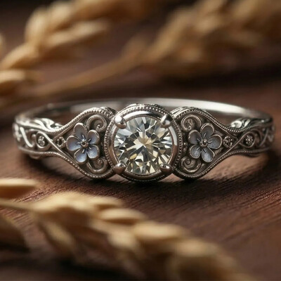 0.5 Carat 4x4mm Round Cut Moissanite Engagement Rings In Sterling Silver