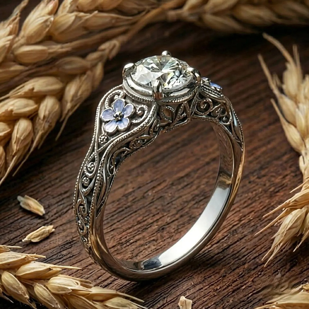 0.5 Carat 4x4mm Round Cut Moissanite Engagement Rings In Sterling Silver