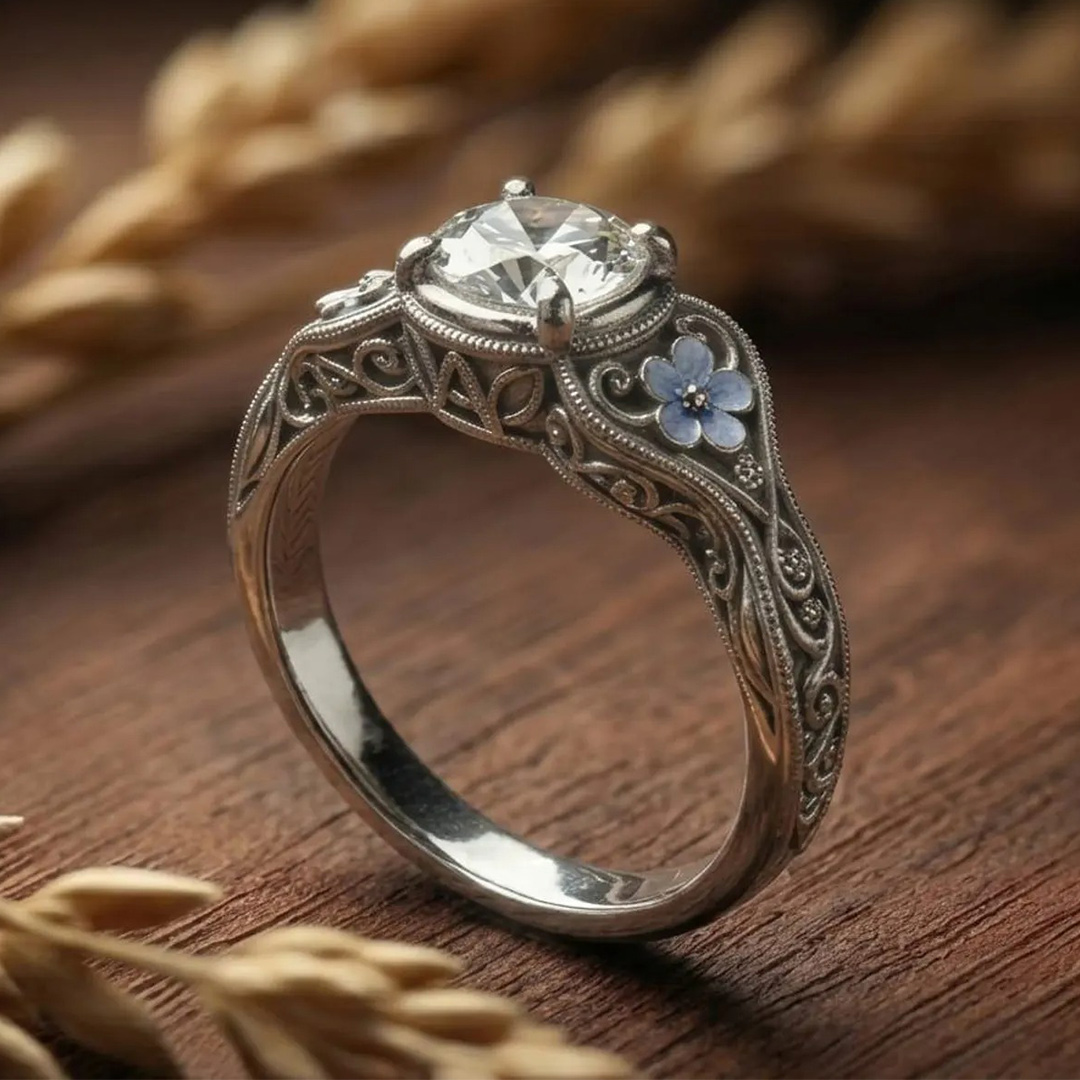 0.5 Carat 4x4mm Round Cut Moissanite Engagement Rings In Sterling Silver