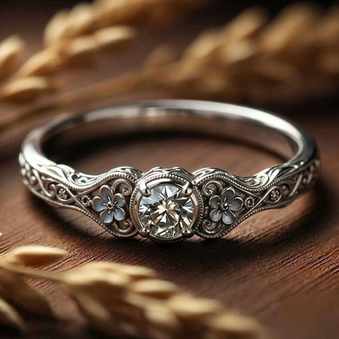 0.5 Carat 4x4mm Round Cut Moissanite Engagement Rings In Sterling Silver