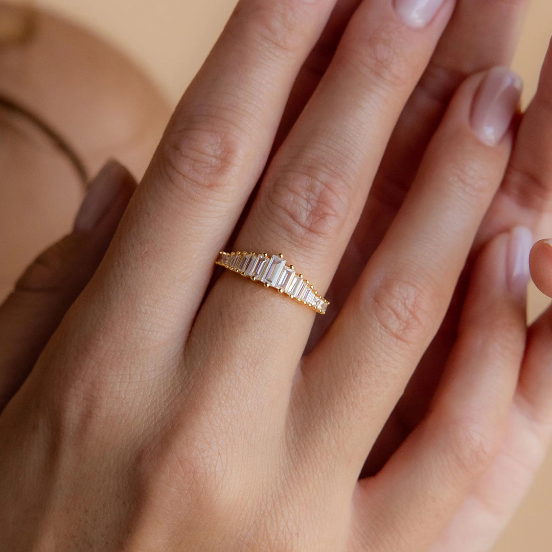 0.89ct Emerald Cut Moissanite Engagement Rings In Sterling Silver