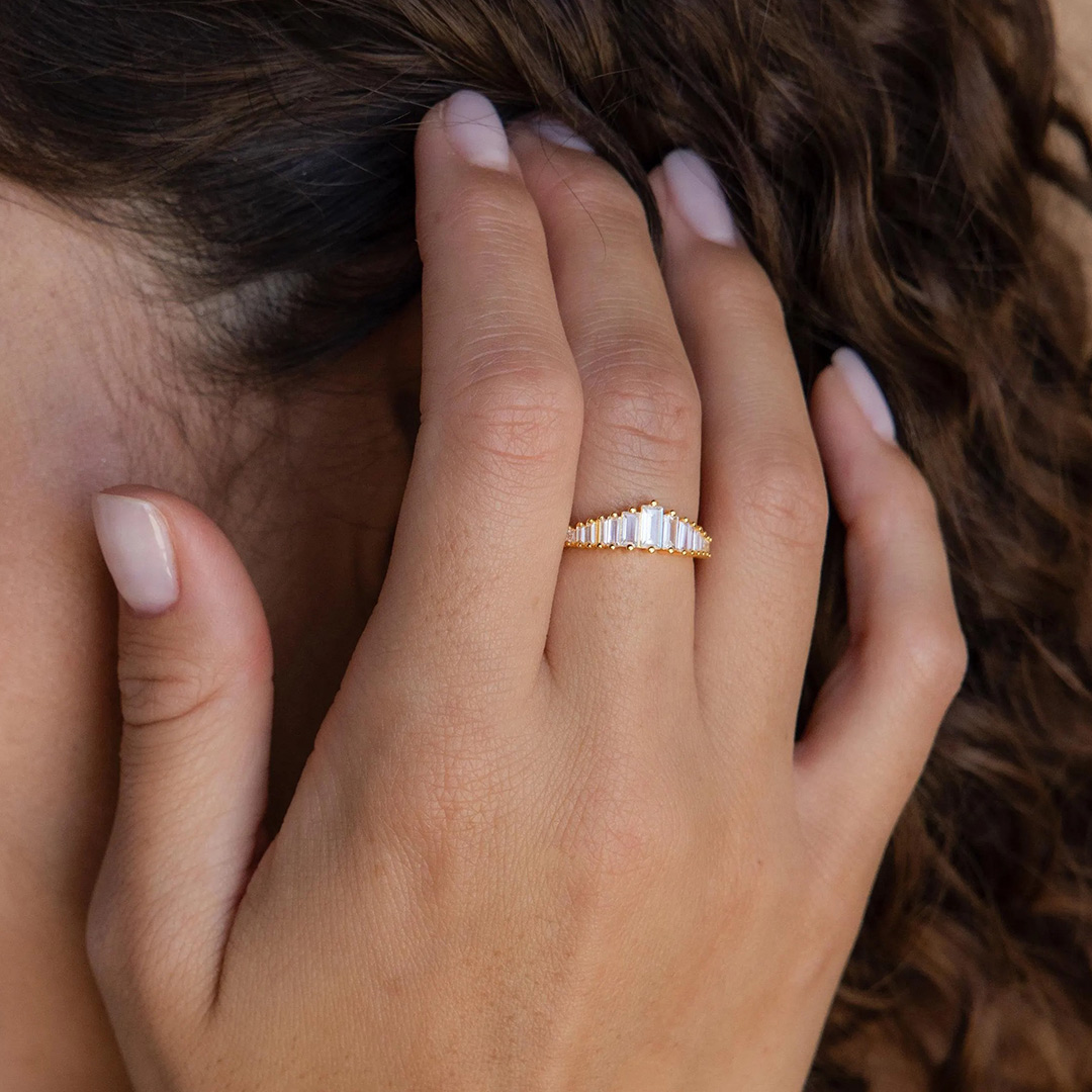 0.89ct Emerald Cut Moissanite Engagement Rings In Sterling Silver