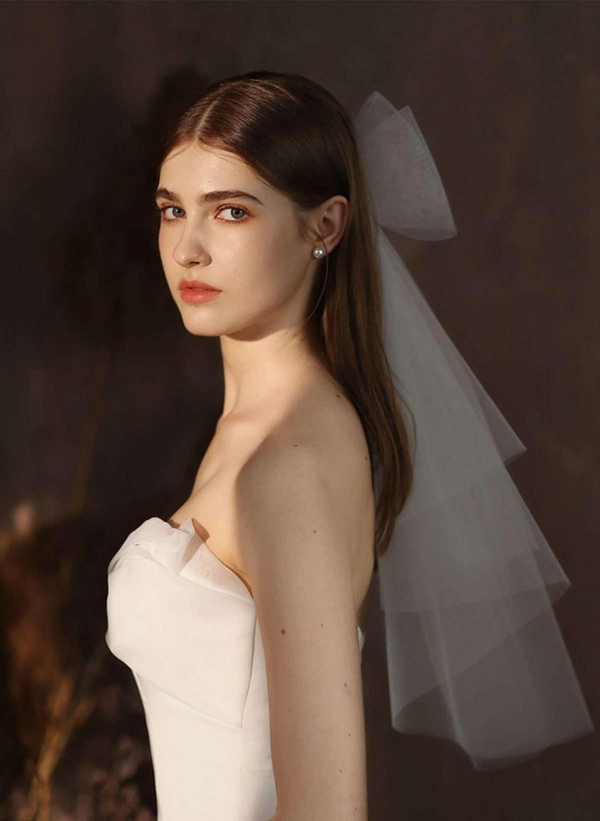 Cut Edge Bowknot Two-Tier Tulle Elbow Bridal Veils
