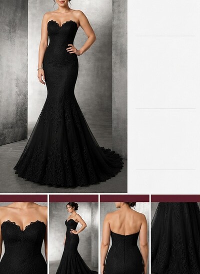 Trumpet/Mermaid Strapless Sleeveless Court Train Lace/Elastic Satin Bride Wedding Dress