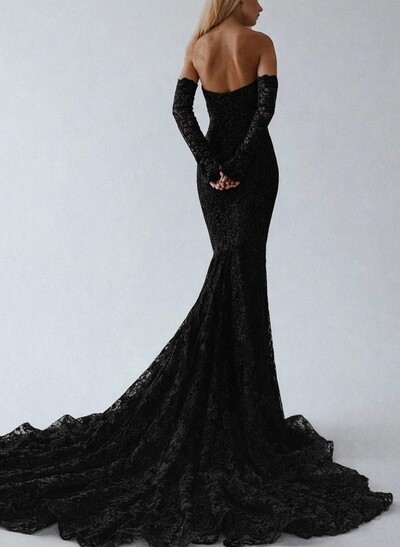Trumpet/Mermaid Sweetheart Long Sleeves Court Train Lace/Tulle Bride Wedding Dress